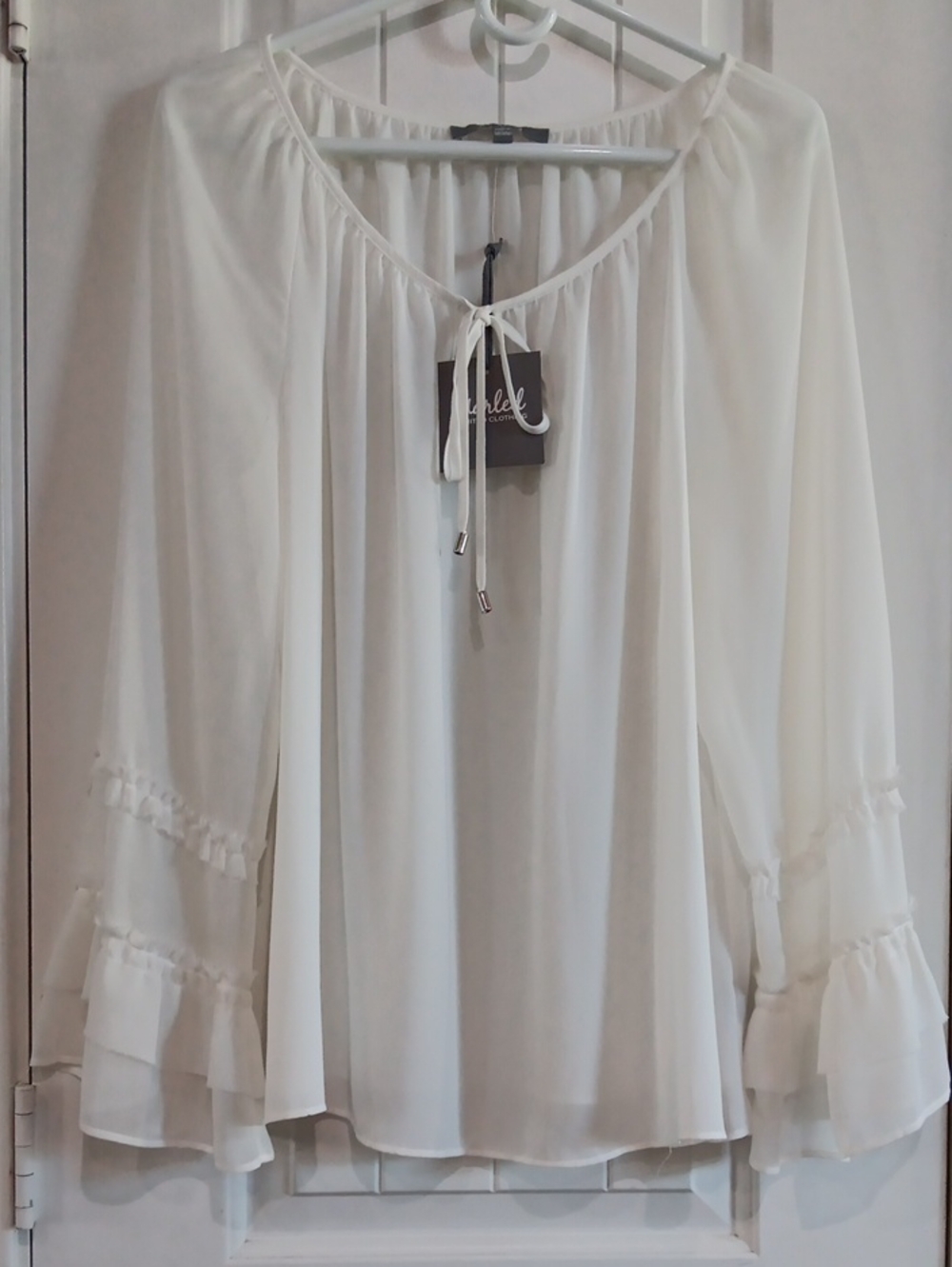 Marled Reunited Clothing Ivory Boho Chiffon Peasant Blouse Size L Y2K NWT